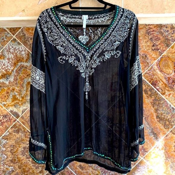Graham Kandiah Other - Graham Kandiah Kaftan Style Tunic Swimsuit Cover Up 100% Silk Size Small